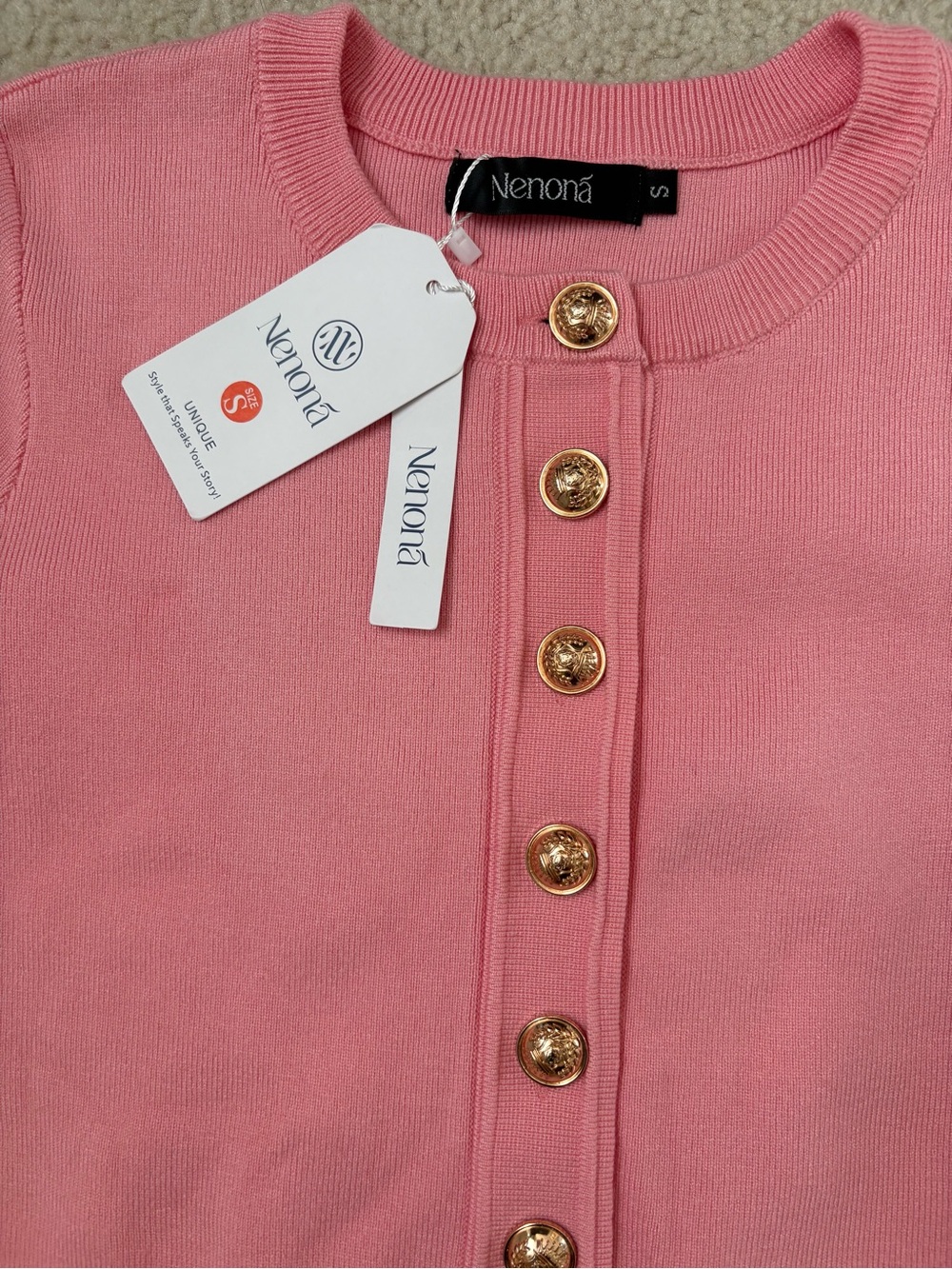 Nenona coral pink bodycon knit sweater dress gold buttons sz S, preppy Barbie - Picture 3 of 7